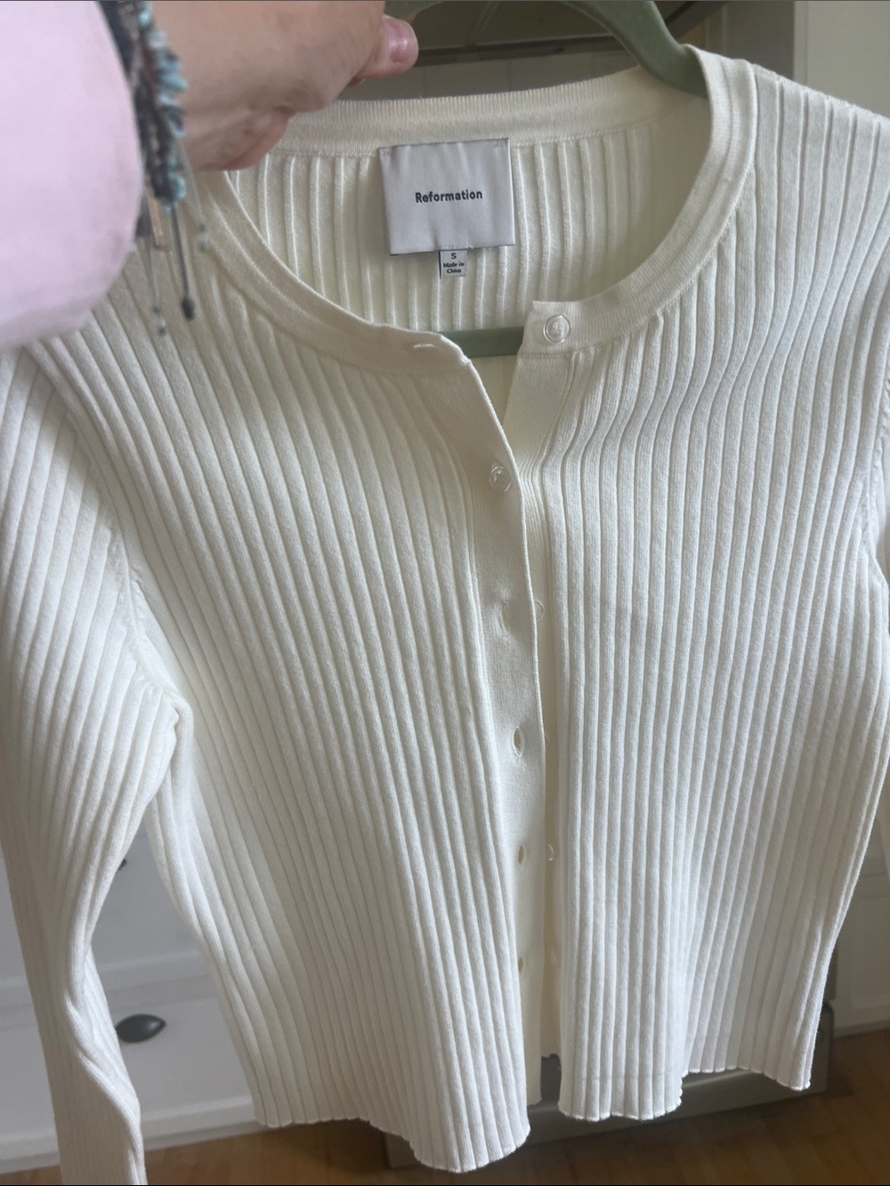 Reformation Cream Ribbed Button-Up Cardigan - Picture 3 of 7